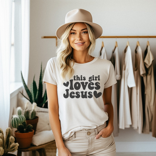 This Girl Loves Jesus Women's T-Shirt . Christian Faith Apparel