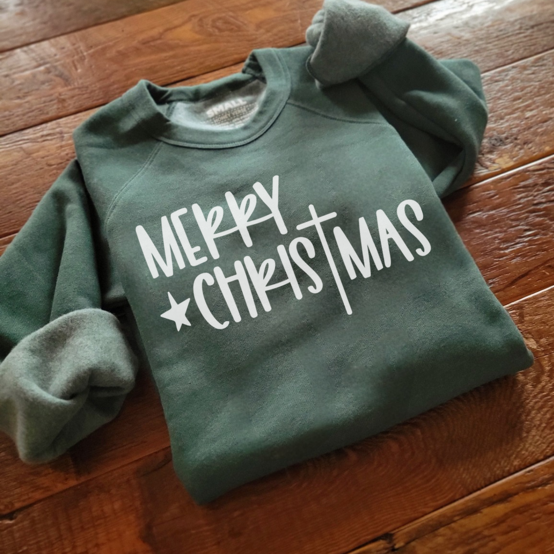 Merry Christmas Tree Sweatshirt  .  Christian Christmas Crew Neck for Her