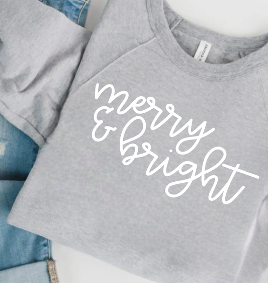 Merry + Bright Sweatshirt  .  Christmas Crew Neck for Her