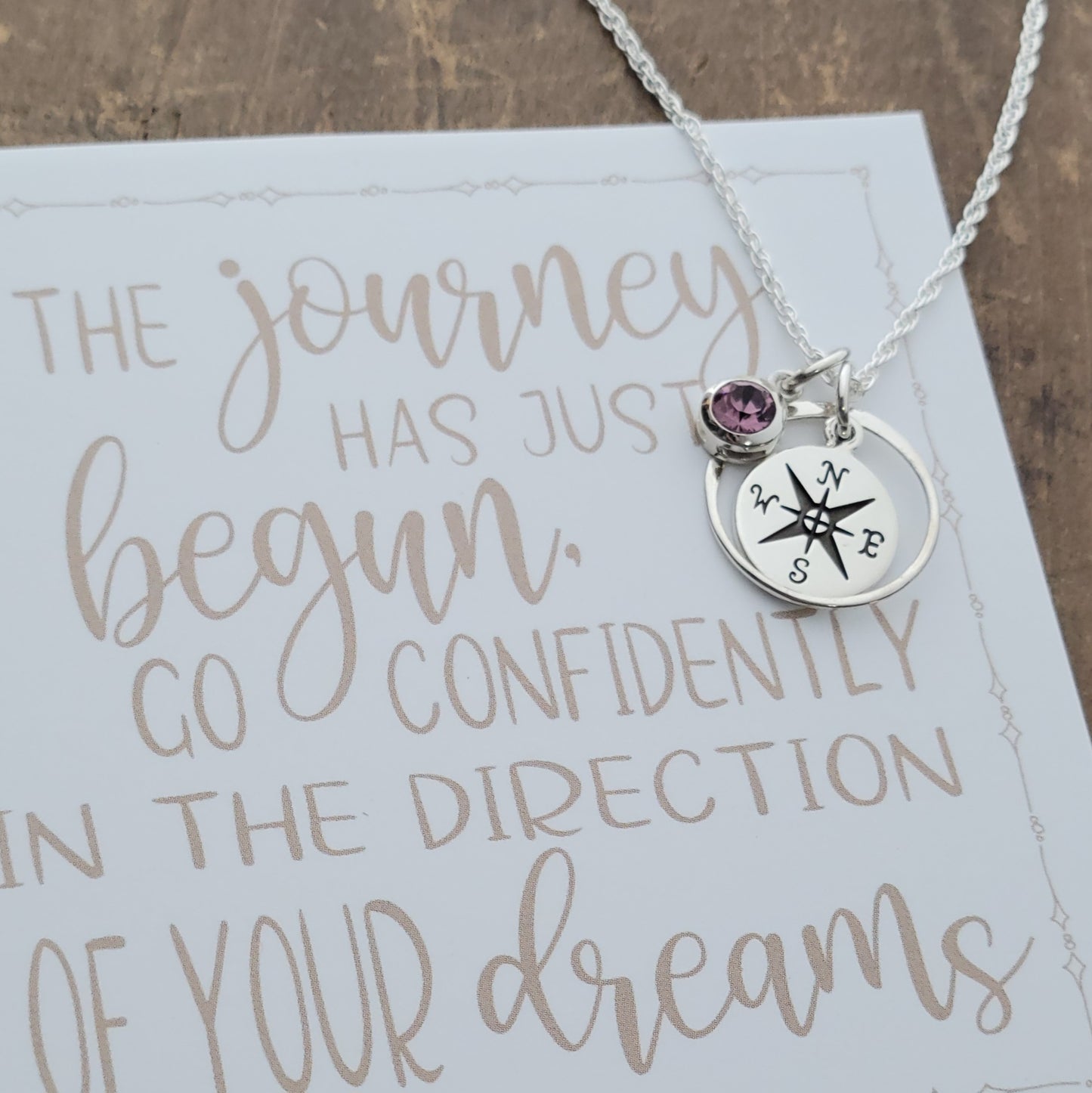 Birthstone Halo Compass  . The Journey Has Just Begun Compass Charm Necklace  . Graduation Gift Jewelry